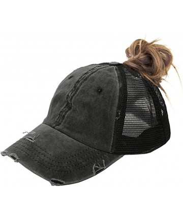 Baseball Caps Baseball Ponytail-Hat Distressed Baseball for Women - Black 1 - CE199AWE9AH $13.91