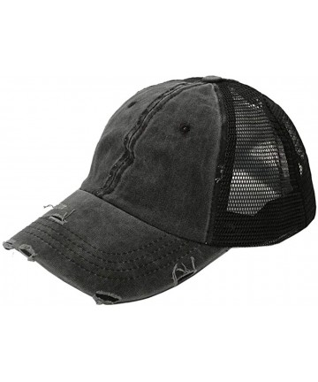 Baseball Caps Baseball Ponytail-Hat Distressed Baseball for Women - Black 1 - CE199AWE9AH $13.91