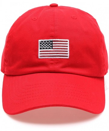 Baseball Caps USA American Flag Embroidered 100% Cotton Adjustable Strap Baseball Cap Hat - Flag - Red - C8183MQM8UU $23.25