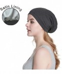 Skullies & Beanies Satin Lined Sleep Cap Slouchy Slap Hat — Soft Elastic Band- Stay All Night - Dark Grey - CN18HUWU6UM $18.79