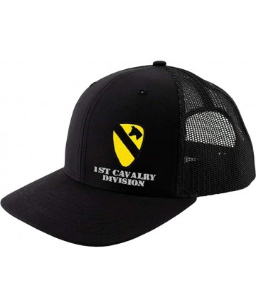 Baseball Caps Army 1st Cavalry Division Full Color Trucker Hat - Solid Black - CA18RQ2HHM2 $32.92