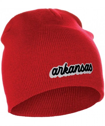 Skullies & Beanies Classic USA Cities Winter Knit Cuffless Beanie Hat 3D Raised Layer Letters - Arkansas Red - White Black - ...