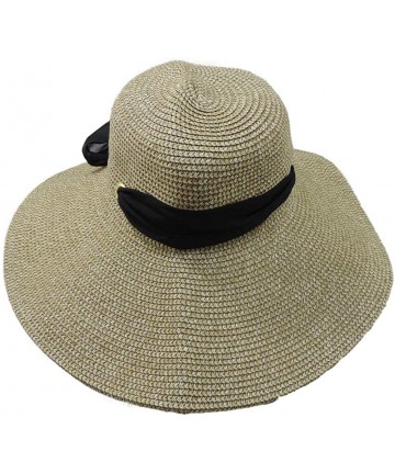 Sun Hats Womens Two Tone Wide Brim Floppy Packable Sun Hat with Black Sash - CR11CJ38GNL $27.63