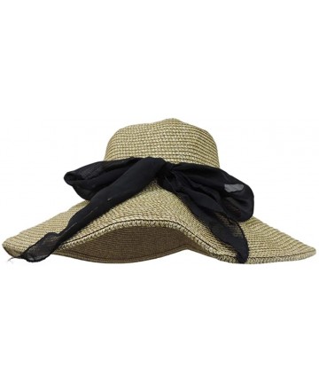 Sun Hats Womens Two Tone Wide Brim Floppy Packable Sun Hat with Black Sash - CR11CJ38GNL $27.63