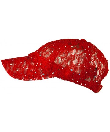 Baseball Caps Lace Sequin Glitter Cap - Red W41S52F - CN110A3TV99 $32.63