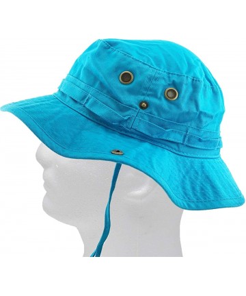 Bucket Hats Unisex Washed Cotton Bucket Hat Summer Outdoor Cap - (2. Boonie With Chin Strap) Blue Aqua - CO11OJYFV8B $15.01