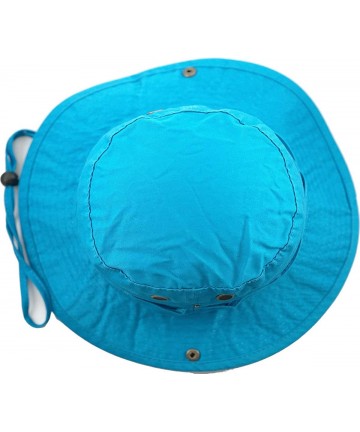 Bucket Hats Unisex Washed Cotton Bucket Hat Summer Outdoor Cap - (2. Boonie With Chin Strap) Blue Aqua - CO11OJYFV8B $15.01