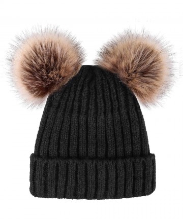 Skullies & Beanies Womens Beanie Winter Cable Knit Faux Fur Pompom Ears Beanie Hat - A_black Hat Coffee Ball - C218E3C24C2 $2...