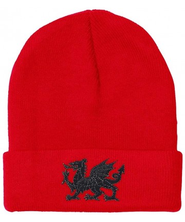 Skullies & Beanies Custom Beanie for Men & Women Black Welsh Wales Dragon Embroidery Skull Cap Hat - Red - C918ZRAM0RH $20.46