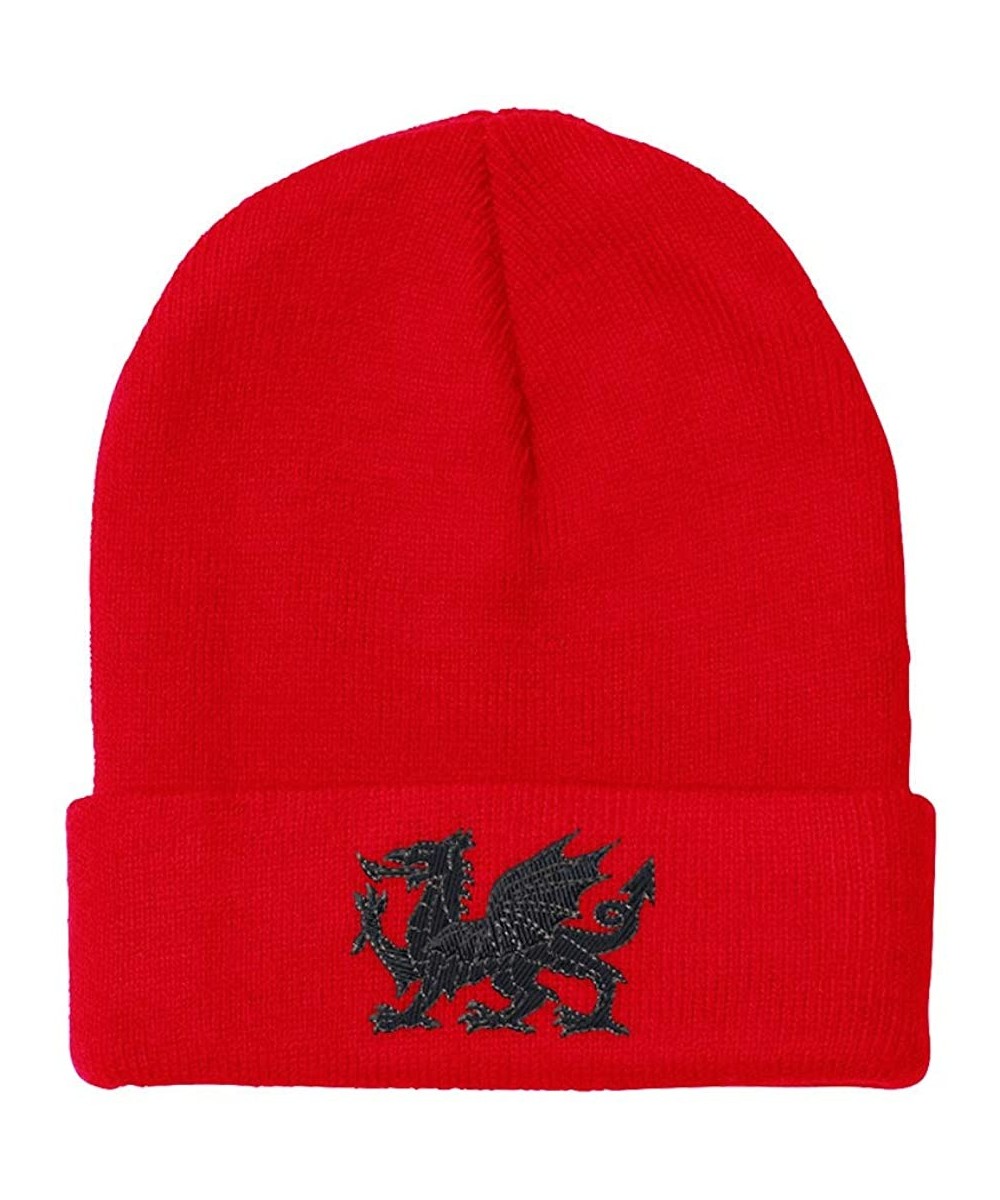 Skullies & Beanies Custom Beanie for Men & Women Black Welsh Wales Dragon Embroidery Skull Cap Hat - Red - C918ZRAM0RH $20.46