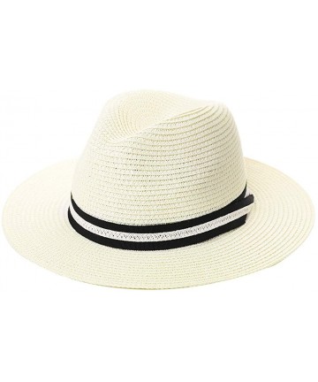 Sun Hats Womens Straw Fedora Brim Panama Beach Havana Summer Sun Hat Party Floppy - 00714_white - CC18R0R4O3K $21.68