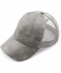 Baseball Caps Hatsandscarf Mesh Trucker Faux Leather Textured Baseball Cap (BA-27) - Lt Grey - CQ18QGLSRIW $12.78