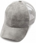 Baseball Caps Hatsandscarf Mesh Trucker Faux Leather Textured Baseball Cap (BA-27) - Lt Grey - CQ18QGLSRIW $12.78