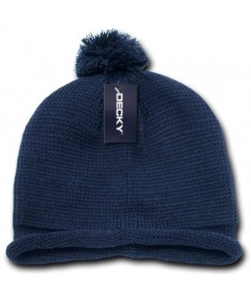 Skullies & Beanies Solid Roll Up Beanie with Pom - Navy - CN11903BONH $12.46