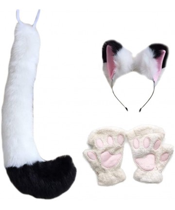 Headbands Party Cosplay Costume Fox Ears Faux Fur Hair Hoop Headband + Tail Set - C8 Polyester Set(white Black) - CS18UUXSKA0...