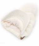 Skullies & Beanies Women's Soft Warm Ribbed Knit Visor Brim Pom Pom Beanie Hat with Plush Lining - Off White - C918HE9ZE8Y $1...