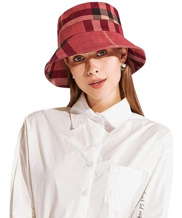 Bucket Hats Plaid Tartan Bucket Hats for Women Vintage Rollable Fisherman Sun Cap - F-wine - C518YI2NXYD $18.09