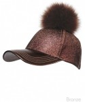 Baseball Caps Glitter Removable Fur Pom Pom Baseball Cap - Bronze - CV12LHL35LD $24.60