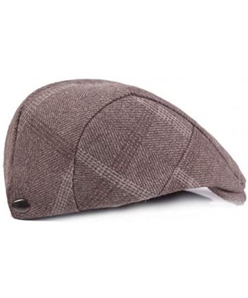 Newsboy Caps Men's Cotton Plush Casquette Plate Beret Cap Casual Duckbill Hat - Khaki - CL18US6O93R $13.45