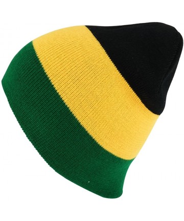 Skullies & Beanies Acrylic Rasta RGY Winter Short Beanie Hat - Black/Yellow/Green - CE184X275XQ $16.07