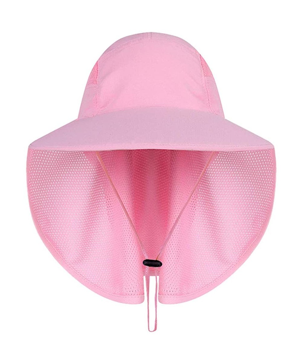 Sun Hats Outdoor Sun Hat Men Women Flap Fishing Hat Neck Face Cover Mesh Bucket Hat UPF 50+ - Pink - CQ18UWX9HO9 $16.71