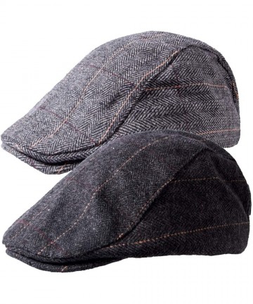 Newsboy Caps 1-2 Pack Newsboy Hat for Men Classic Herringbone Tweed Wool Blend Flat Cap Ivy Gatsby Cabbie Driving Hat - C218G...