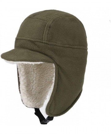 Skullies & Beanies Men's Fleece Warm Winter Hats with Visor Windproof Earflap Skull Cap - Army Green - CH18Z2R0OHI $18.11