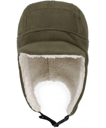 Skullies & Beanies Men's Fleece Warm Winter Hats with Visor Windproof Earflap Skull Cap - Army Green - CH18Z2R0OHI $18.11
