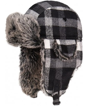 Bomber Hats Winter Trooper Trapper Hunting Faux Fur Hat Ear Flaps Aviator Snow Cap - Black Gray Lattices - C3188AXHTGS $28.46