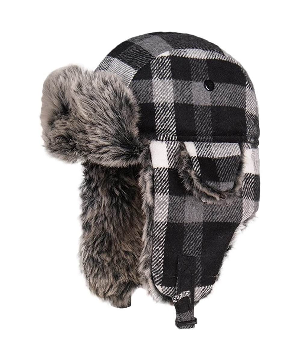 Bomber Hats Winter Trooper Trapper Hunting Faux Fur Hat Ear Flaps Aviator Snow Cap - Black Gray Lattices - C3188AXHTGS $17.91