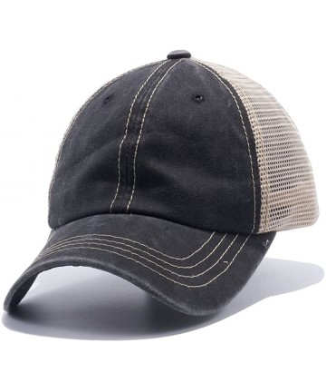 Baseball Caps Plain Dyed Trucker Dad Hat Unstructured Buckle Strap Baseball Cap - Black/Khaki - C918CMNE3XR $13.58