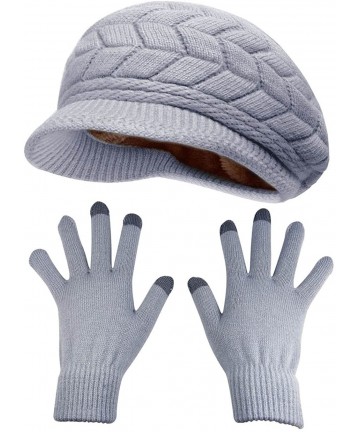 Newsboy Caps Winter Hats Gloves for Women Knit Warm Snow Ski Outdoor Caps Touch Screen Mittens - Hat and Gloves (Grey) - CE18...