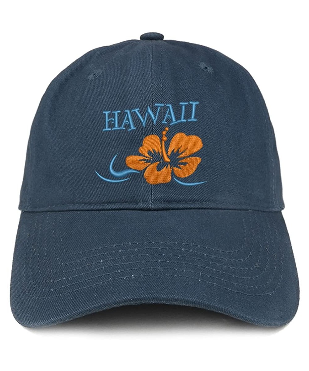Baseball Caps Hawaii and Hibiscus Embroidered Brushed Cotton Dad Hat Ball Cap - Navy - C7180D7OZKN $25.20