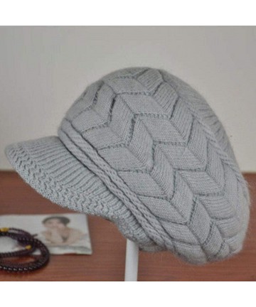 Skullies & Beanies Womens Winter Warm Knitted Hats Slouchy Wool Beanie Hat Cap with Visor - Grey - C018ND7K6CT $14.75