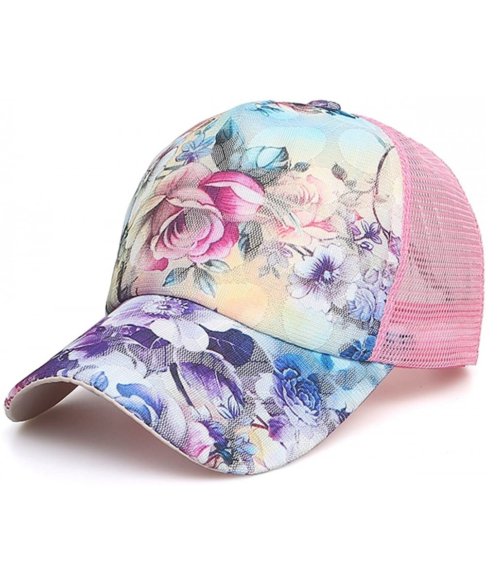 Baseball Caps Snapback Baseball Cap Floral Perforated Ball Caps Golf Hats Summer Mesh Hat for Women Teens Girls - Pink - C318...