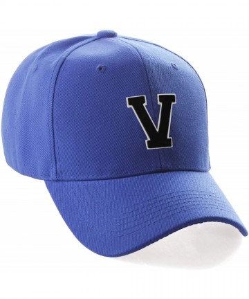 Baseball Caps Classic Baseball Hat Custom A to Z Initial Team Letter- Blue Cap White Black - Letter V - CF18IDTC4HL $16.58