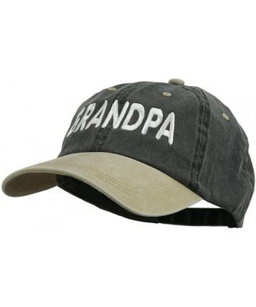 Baseball Caps Wording of Grandpa Embroidered Washed Two Tone Cap - Black Khaki - CF11USNEAXN $27.07