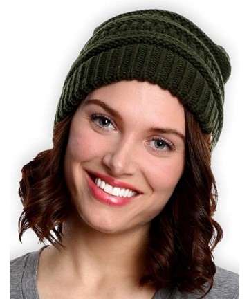 Skullies & Beanies Womens Cable Knit Beanie - Warm & Soft Stretch Winter Hats for Cold Weather - Army Green - CJ12N5MQQTK $15.53