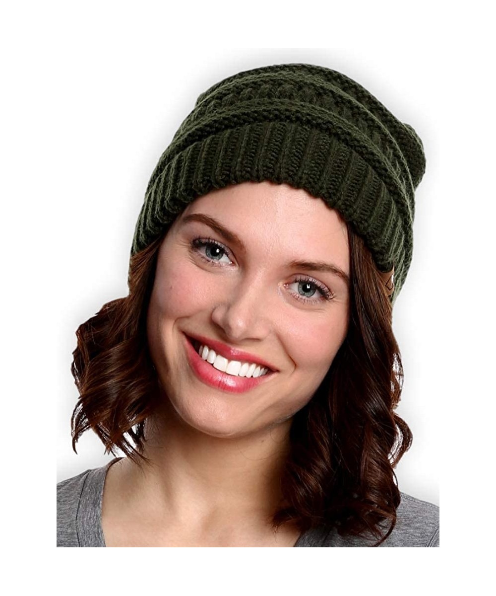 Skullies & Beanies Womens Cable Knit Beanie - Warm & Soft Stretch Winter Hats for Cold Weather - Army Green - CJ12N5MQQTK $15.53