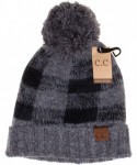 Skullies & Beanies Hatsandscarf Exclusives Buffalo Check Pattern Fuzzy Lined Knit Pom Beanie Hat (HAT-55) - Dk.mel Grey/Black...
