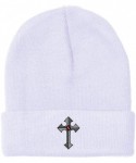 Skullies & Beanies Custom Beanie for Men & Women Religious Gothic Cross Embroidery Skull Cap Hat - White - CK18ZS3AZM5 $18.10