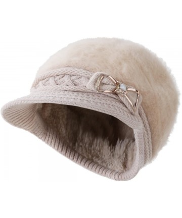 Newsboy Caps Lady Knit Newsboy Cap Beret Hats s Crystal Bow Angora Plush Winter Beanie Crochet - Beige - CI12NDYAARO $21.58