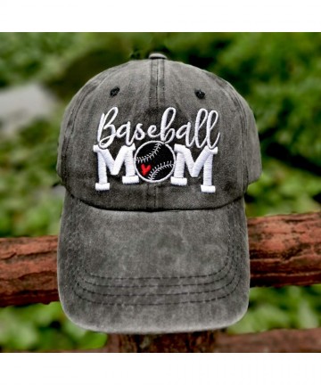 Baseball Caps Women's Baseball Mom Hat Vintage Ballcap Washed Distressed Dad Cap - Baseball Mom Love - Black - CD18TDZXTL4 $1...