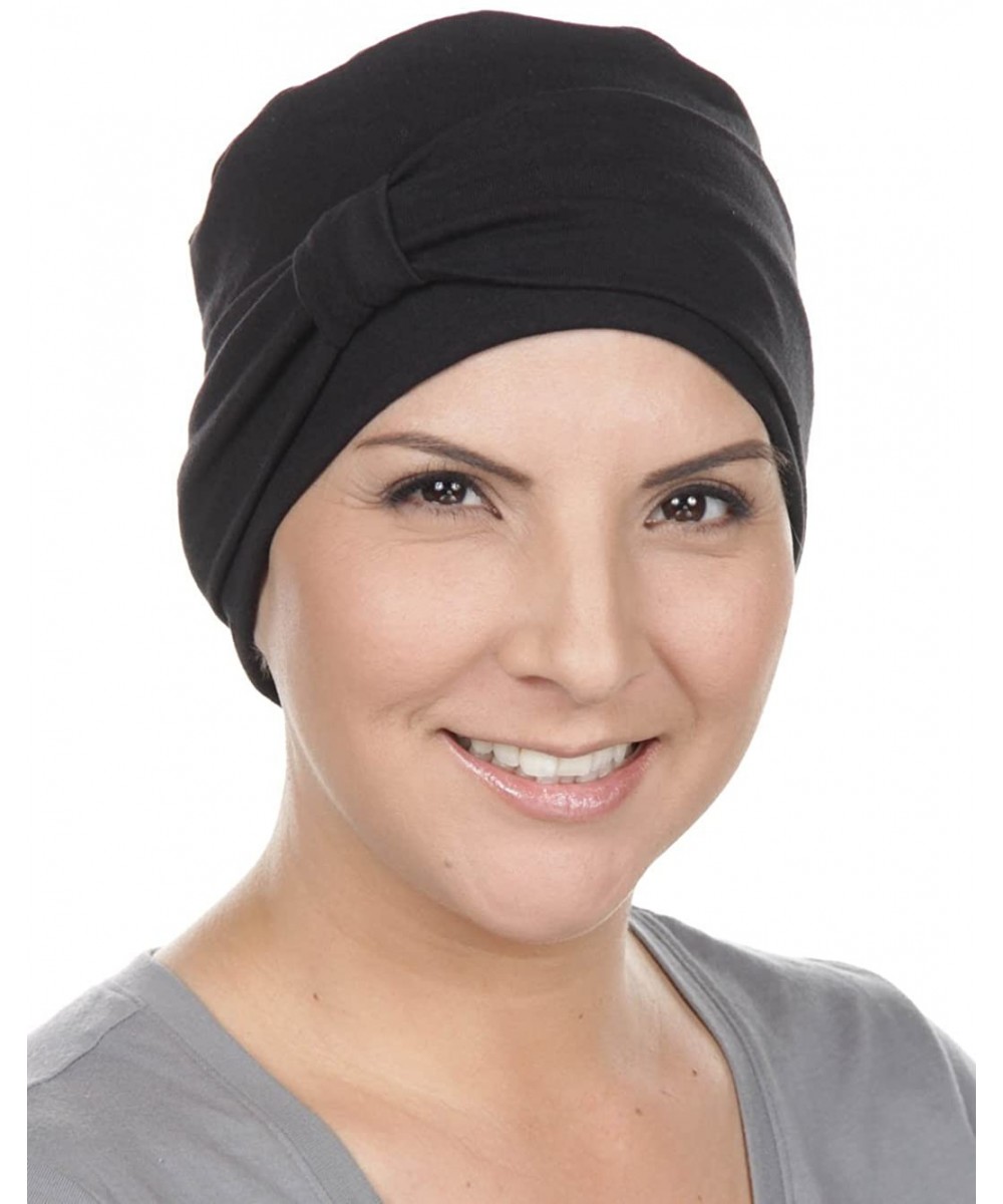 Headbands Double Layered Comfort Cotton Chemo Sleep Cap & Headband Beanie Hat Turban for Cancer - 03- Black (Cotton Knit) - C...