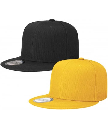 Baseball Caps Classic Snapback Hat Cap Hip Hop Style Flat Bill Blank Solid Color Adjustable Size - 2pcs Black & Gold - CH196O...
