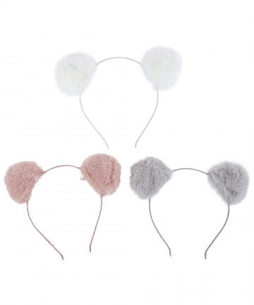 Headbands Pink White Grey Fluffy Pompoms Style Fashion Headband Set (3pc) - CO18IHGXLIL $20.65