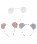 Headbands Pink White Grey Fluffy Pompoms Style Fashion Headband Set (3pc) - CO18IHGXLIL $13.41