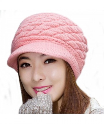 Skullies & Beanies Womens Fashion Winter Warm Knit Hat Woolen Snow Ski Caps with Visor - Pink - CR126Y0V35R $25.08