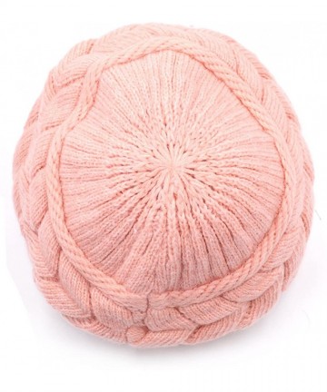Skullies & Beanies Womens Fashion Winter Warm Knit Hat Woolen Snow Ski Caps with Visor - Pink - CR126Y0V35R $25.08