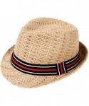 Fedoras Unisex Summer Straw Structured Fedora Hat w/Cloth Band - Brown Hat/Stripe Band - C7189ZK0D8X $21.79